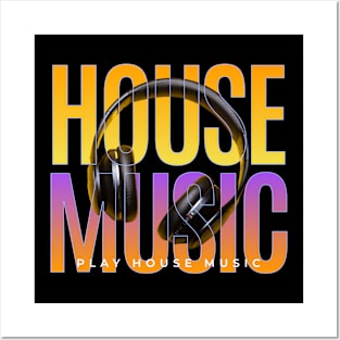 HOUSE MUSIC  - Headphones On Text (orange/purple) Posters and Art